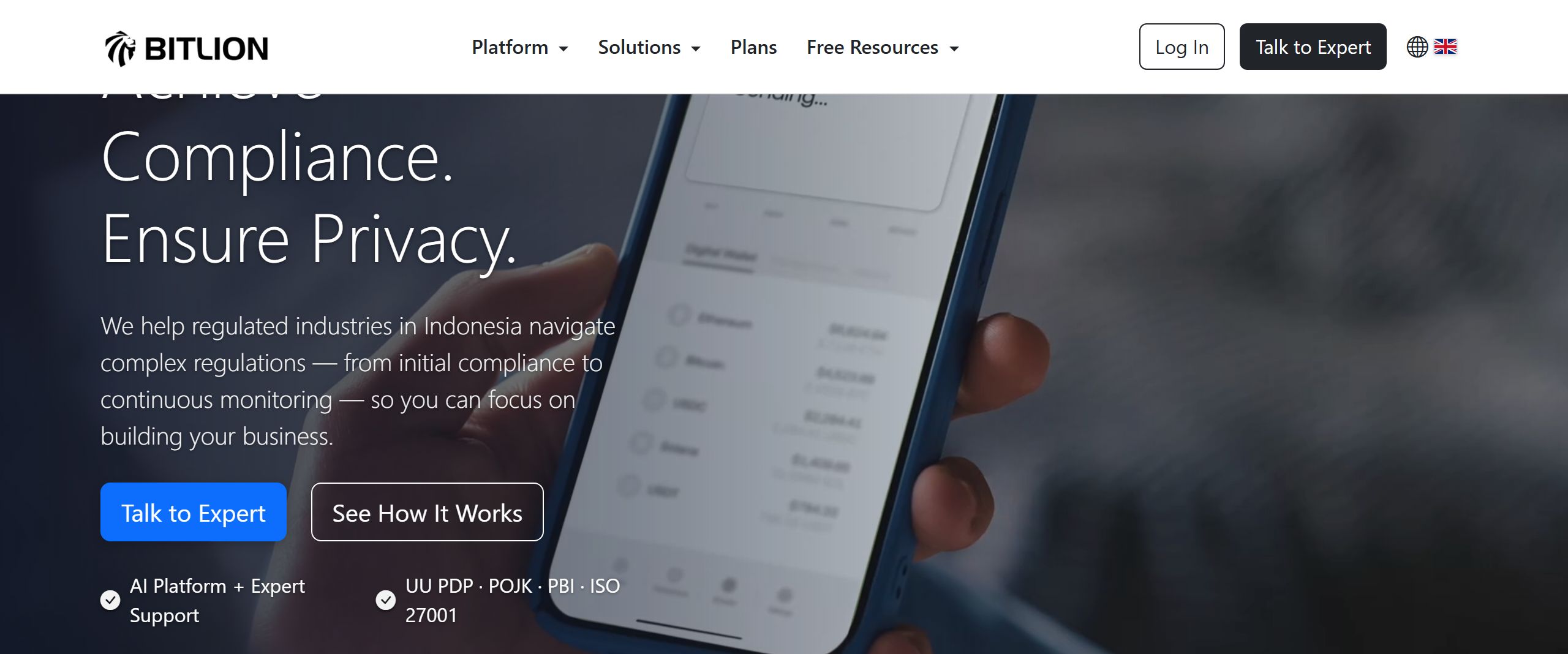 Bitlion cybersecurity compliance platform homepage