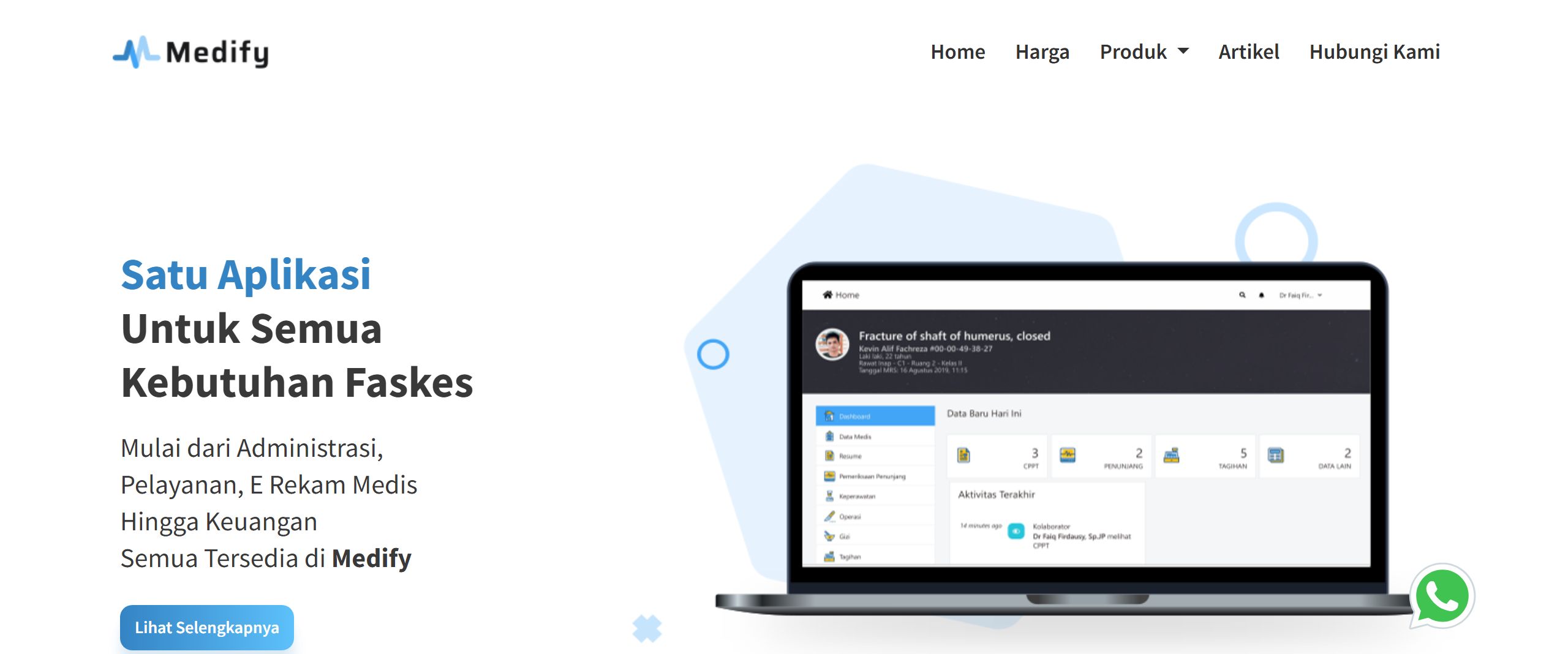 Medify hospital information system homepage